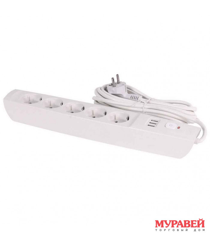 Удлинитель 5гн. 5м с USB 16A 250V XP-L309