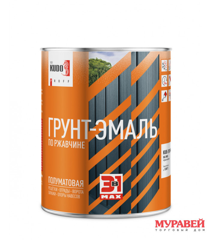 Эмаль по ржавчине КУДО Проф шоколадно-коричневый 0,8кг Эмаль по ржавчине КУДО Проф шоколадно-коричневый 0,8кг