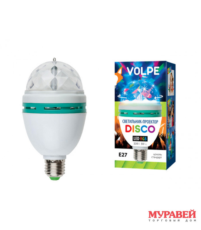 Лампа-проектор вращ. Е27 3W RGB VOLPE Disco ULI