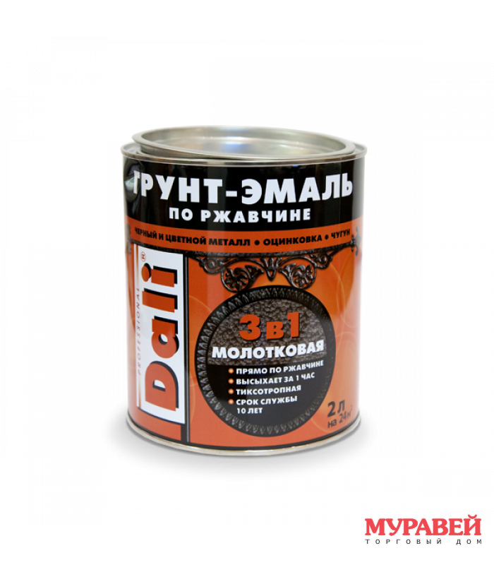 Грунт-эмаль молотковая по ржавчине шоколадный 0,75 л Dali Грунт-эмаль молотковая по ржавчине шоколадный 0,75 л Dali
